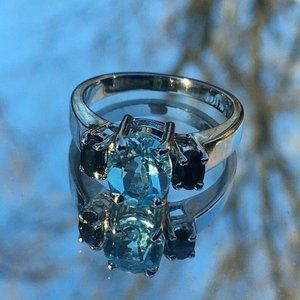 Sterling Silver Topaz and Sapphire Birthstone Ring, Size 7 3/4